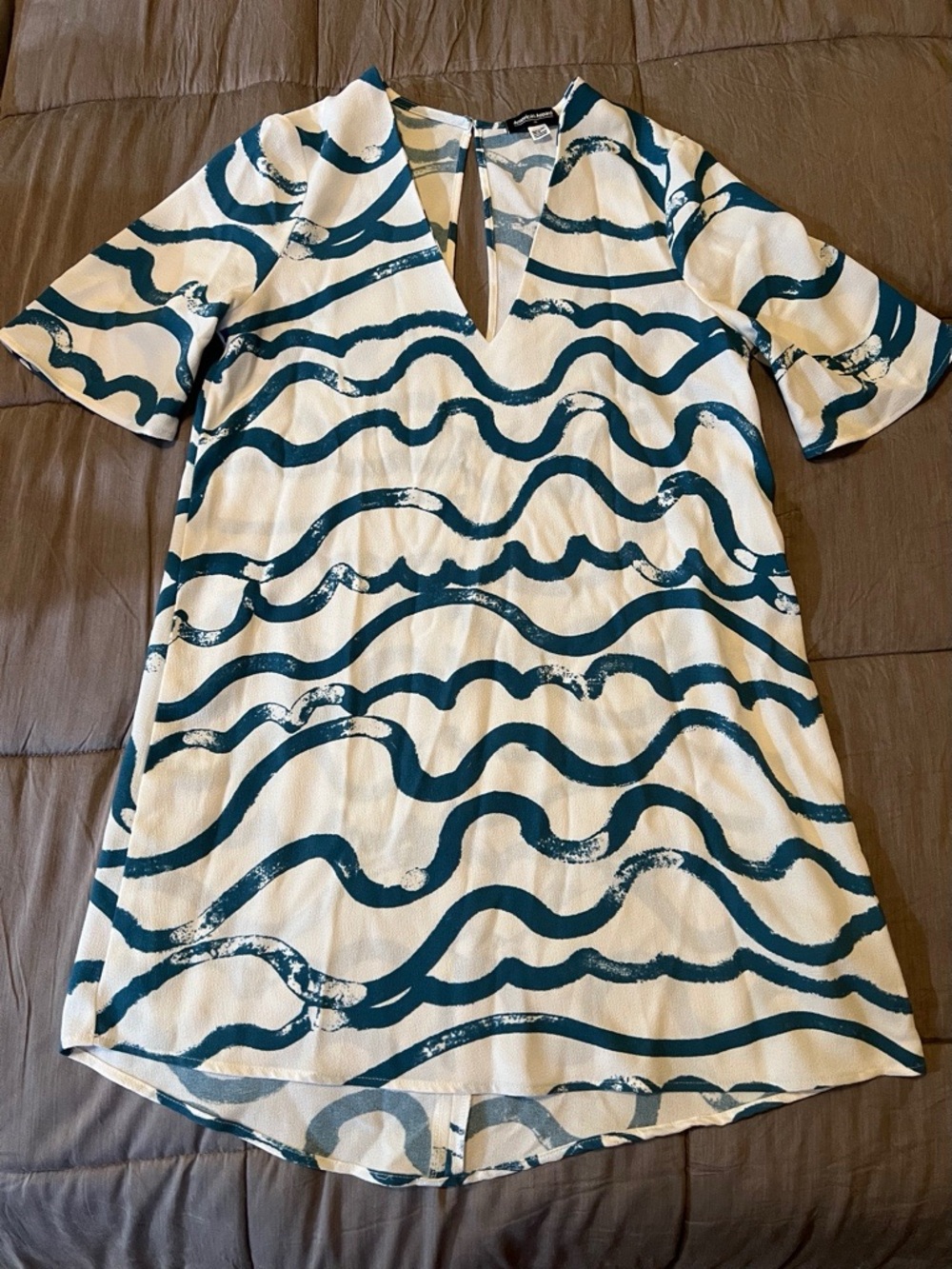 American apparel abstract blue squiggle stripe printed tunic babydoll dress